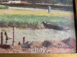 EUGÈNE FEYEN RARE HUILE SUR BOIS Usine et église BONSECOURS NANCY LORRAINE
