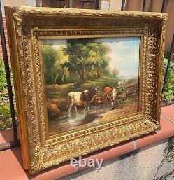 E. BOUDIN. Paysage ANIMÉ Vaches. Peinture huile sur panneau de bois