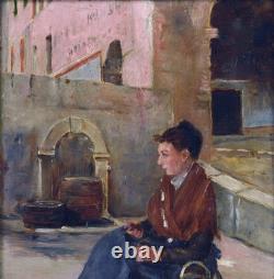 E? Cole Franc? Aise XIX? Siècle. Jeune femme assise près d'une Fontaine