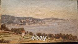 E. Giolfo (actif fin XIX? S.) Paysage lacustre italien Huile sur bois signée