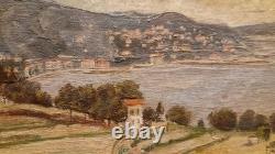 E. Giolfo (actif fin XIX? S.) Paysage lacustre italien Huile sur bois signée