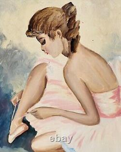 E. JANTET. Danseuse de Ballet. Peinture huile sur panneau de bois signé