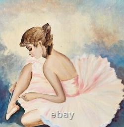 E. JANTET. Danseuse de Ballet. Peinture huile sur panneau de bois signé