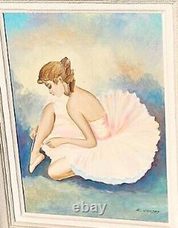 E. JANTET. Danseuse de Ballet. Peinture huile sur panneau de bois signé