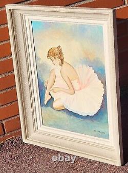 E. JANTET. Danseuse de Ballet. Peinture huile sur panneau de bois signé