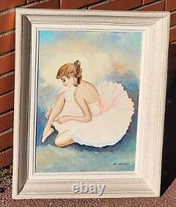 E. JANTET. Danseuse de Ballet. Peinture huile sur panneau de bois signé