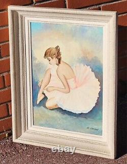 E. JANTET. Danseuse de Ballet. Peinture huile sur panneau de bois signé