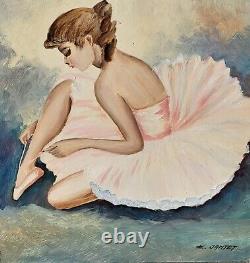 E. JANTET. Danseuse de Ballet. Peinture huile sur panneau de bois signé