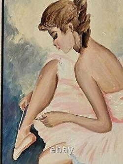 E. JANTET. Danseuse de Ballet. Peinture huile sur panneau de bois signé