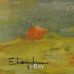 E. LANDRU Magnifique Peinture Impressionniste Paysage Huile sur panneau 1949