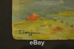 E. LANDRU Magnifique Peinture Impressionniste Paysage Huile sur panneau 1949