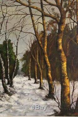École Franc Comtoise du 20eme siècle huile sur toile figurant un bois enneigé