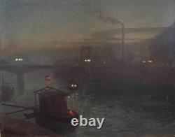 Ecole Française Paris Paysage Industriel de Nuit Fin 19ème Signé Circa 1890