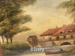 Ecole Française. Paysage Animé Peinture huile sur panneau de bois J. CHATELIN
