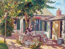 Ecole Française. Scène de Vie Rurale. 1923. Peinture huile sur panneau de bois