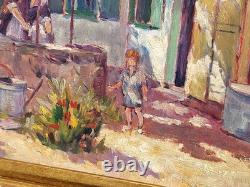 Ecole Française. Scène de Vie Rurale. 1923. Peinture huile sur panneau de bois