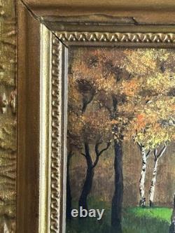 Ecole Française XIXè Huile sur carton Paysage automnale sous bois 1870