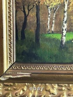 Ecole Française XIXè Huile sur carton Paysage automnale sous bois 1870