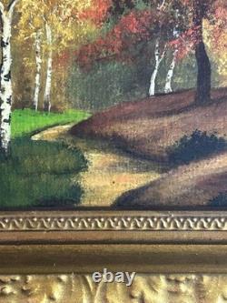 Ecole Française XIXè Huile sur carton Paysage automnale sous bois 1870