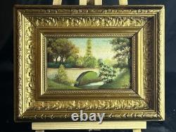 Ecole Française XIXè Huile sur carton Paysage de sous bois Rivière 1880