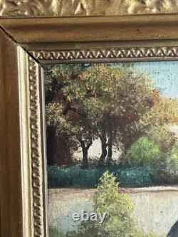 Ecole Française XIXè Huile sur carton Paysage de sous bois Rivière 1880 Ecole Française XIXè Huile sur carton Paysage de sous bois Rivière 1880