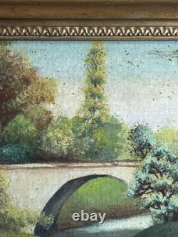 Ecole Française XIXè Huile sur carton Paysage de sous bois Rivière 1880