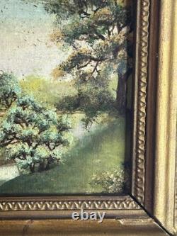 Ecole Française XIXè Huile sur carton Paysage de sous bois Rivière 1880