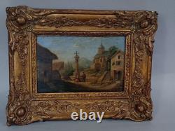 Ecole Française XIXe siècle scène de village huile sur bois cadre doré SB637
