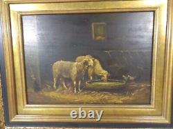 Ecole Française du XXe HSP Tableau peinture MOUTONS A L' ETABLE bien encadré