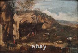 Ecole XVIII° l'abri des bergers Paysage d'Italie 29 x 41 cm