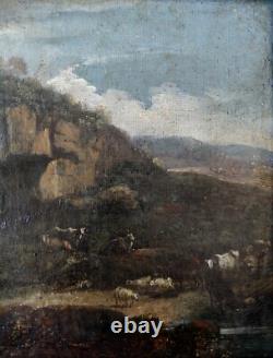 Ecole XVIII° l'abri des bergers Paysage d'Italie 29 x 41 cm