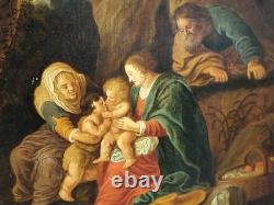 École du XIXème. La Sainte Famille Peinture huile sur panneau de bois