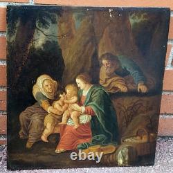 École du XIXème. La Sainte Famille Peinture huile sur panneau de bois