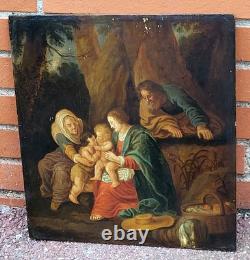 École du XIXème. La Sainte Famille Peinture huile sur panneau de bois