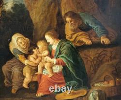 École du XIXème. La Sainte Famille Peinture huile sur panneau de bois