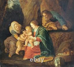 École du XIXème. La Sainte Famille Peinture huile sur panneau de bois