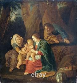 École du XIXème. La Sainte Famille Peinture huile sur panneau de bois