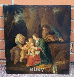 École du XIXème. La Sainte Famille Peinture huile sur panneau de bois