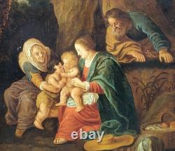 École du XIXème. La Sainte Famille Peinture huile sur panneau de bois