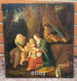 École du XIXème. La Sainte Famille Peinture huile sur panneau de bois