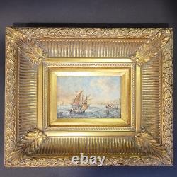 Ecole française, Tableau représentant une marine (12,5x17,5 cm)