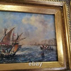 Ecole française, Tableau représentant une marine (12,5x17,5 cm)