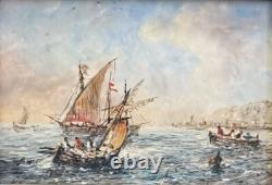 Ecole française, Tableau représentant une marine (12,5x17,5 cm)