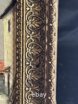 Ecole française XIXè Huile sur panneau Scène de basse cour Cadre doré 1860