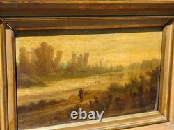 Ecole française du XIXe Paysage de rivière. Peinture huile sur panneau de bois