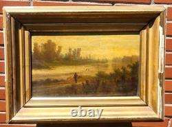 Ecole française du XIXe Paysage de rivière. Peinture huile sur panneau de bois