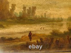 Ecole française du XIXe Paysage de rivière. Peinture huile sur panneau de bois