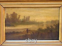 Ecole française du XIXe Paysage de rivière. Peinture huile sur panneau de bois