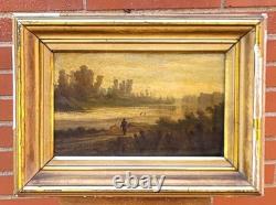 Ecole française du XIXe Paysage de rivière. Peinture huile sur panneau de bois