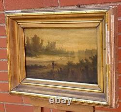 Ecole française du XIXe Paysage de rivière. Peinture huile sur panneau de bois